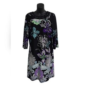 NWOT Tradition Black /Vibrant Hawaiian Floral Print Midi Dress Size 12